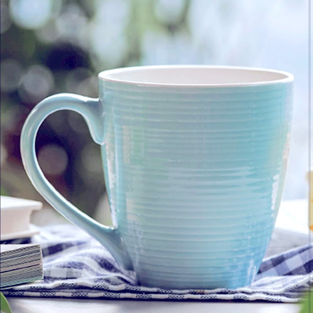 DOWAN Turquoise Coffee Mugs Set 17 Oz  Set of 6 with Easy Grip Handle